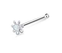 Stone Set Flower Silver Bone Nose Stud NSKD-795